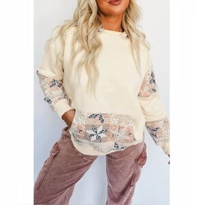 Cream Western Patchwork Hoodie